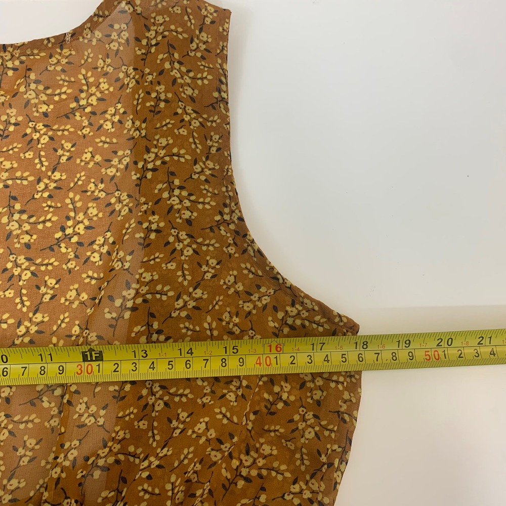 Liberty Love Women's S Boho Floral Duster Vest Mustard Yellow Sheer Tie Front - Picture 3 of 8